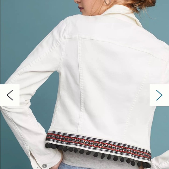 By Anthropologie Jackets & Blazers - Anthropologie Denim Jacket x Pilcro & The Letterpress White Cropped w/ PomPoms